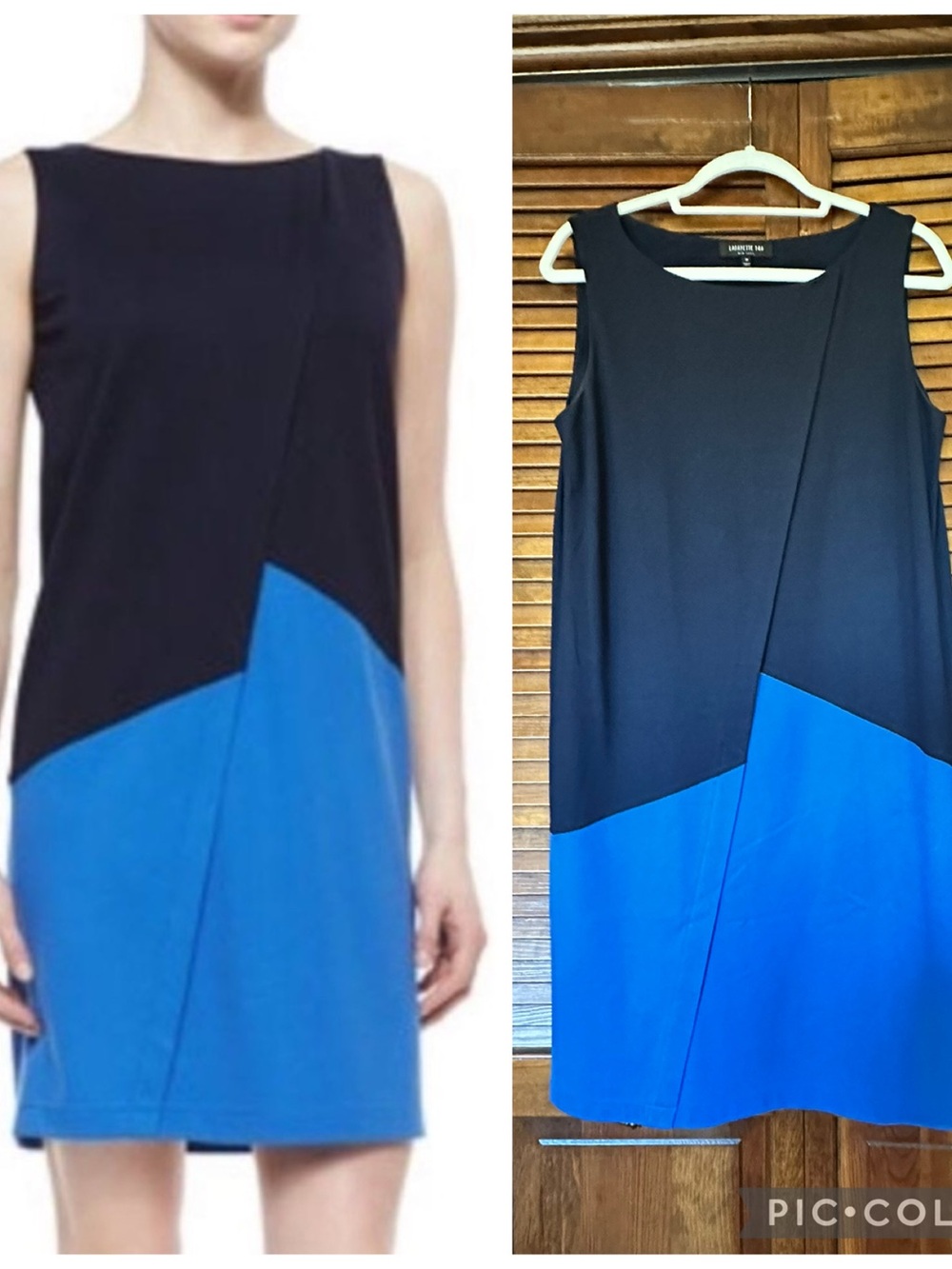Lafayette 148 New York Black and Blue Colorblock Sleeveless Sheath Dress size M